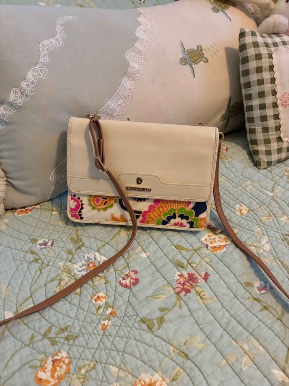 Spartina 449 Cream Crossbody with Multicolor Floral Embroidery